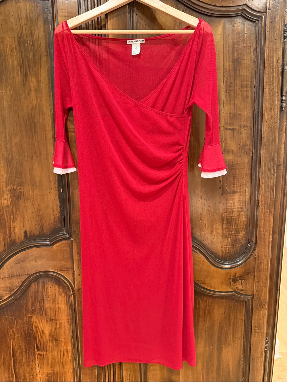 Vivienne Tam red faux wrap dress size 2